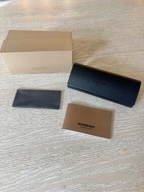 Burberry Black Hardshell sunglass case, box and glass cloth